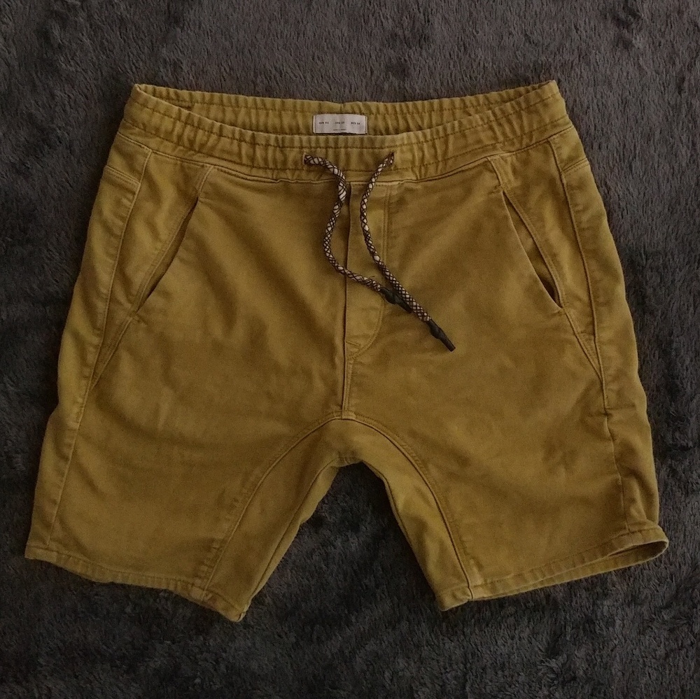 Zara Khaki Soft Denim Drawstring Shorts